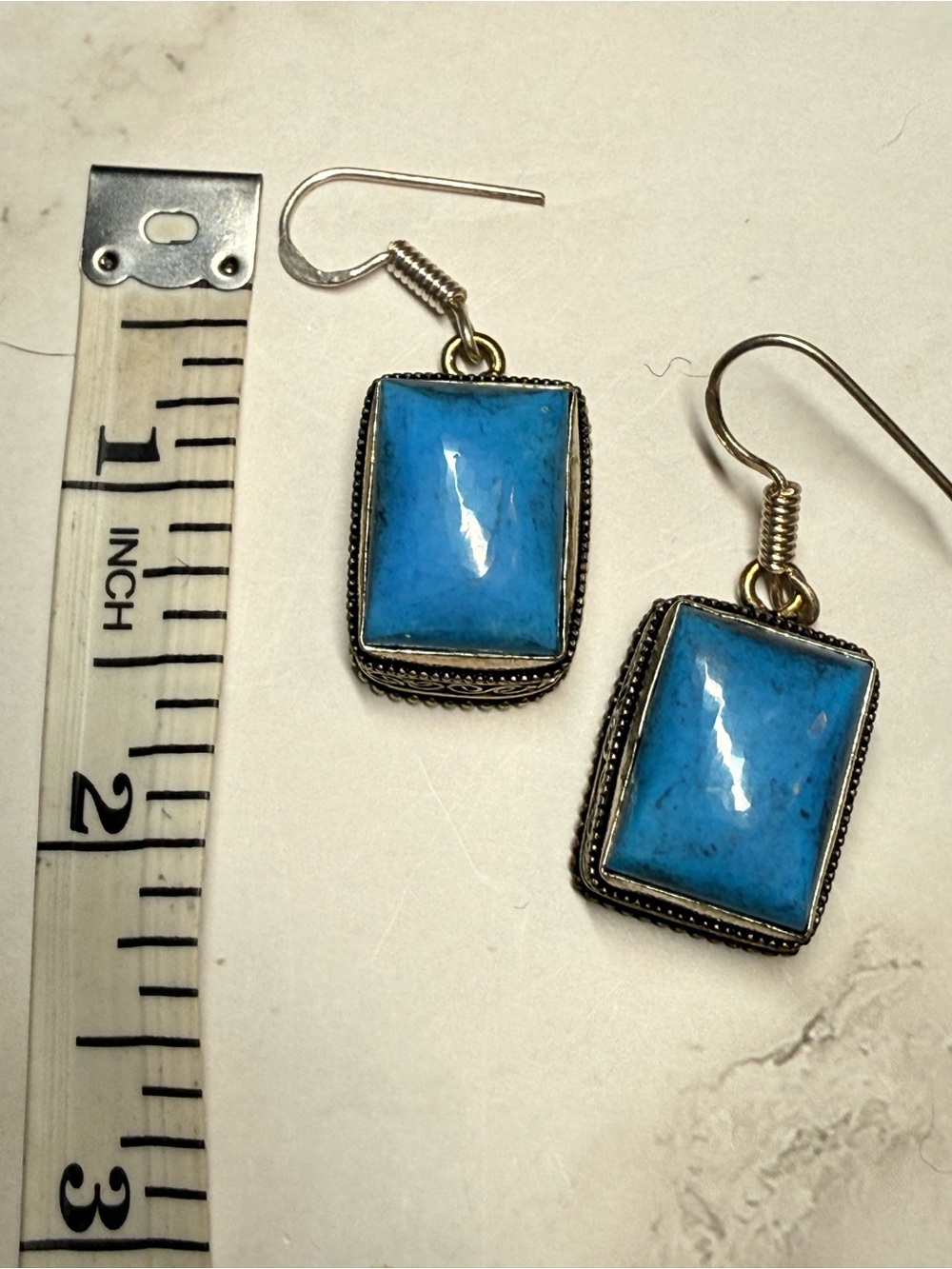 Silver-Accent Turquoise Rectangular Dangle Earrings - Women Jewelry